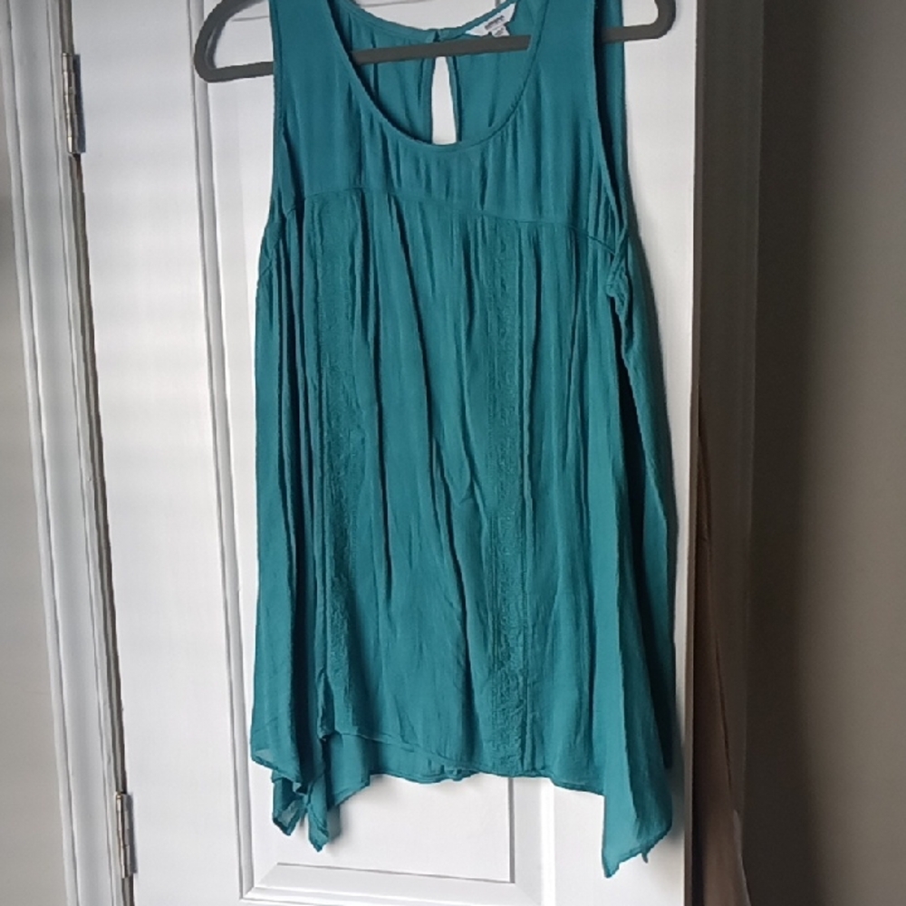 Sonoma Green Asymmetrical Pleated Tank Top